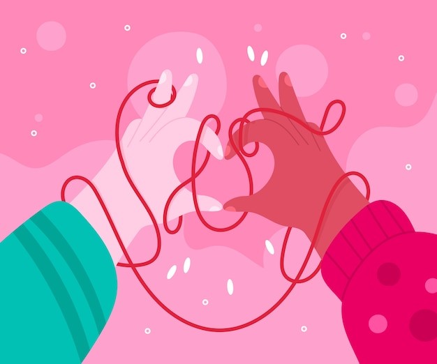 姻缘红线红绳相亲情侣插画