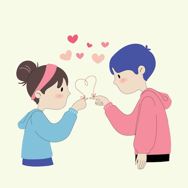 姻缘红线红绳相亲情侣插画