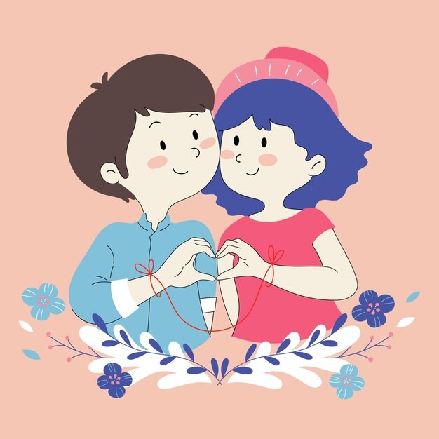 姻缘红线红绳相亲情侣插画