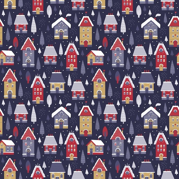 圣诞节房屋无缝花纹