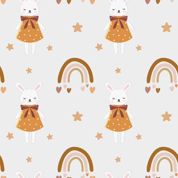 彩虹兔子时尚花纹背景