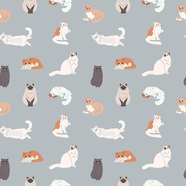 手绘猫无缝卡通花纹图案