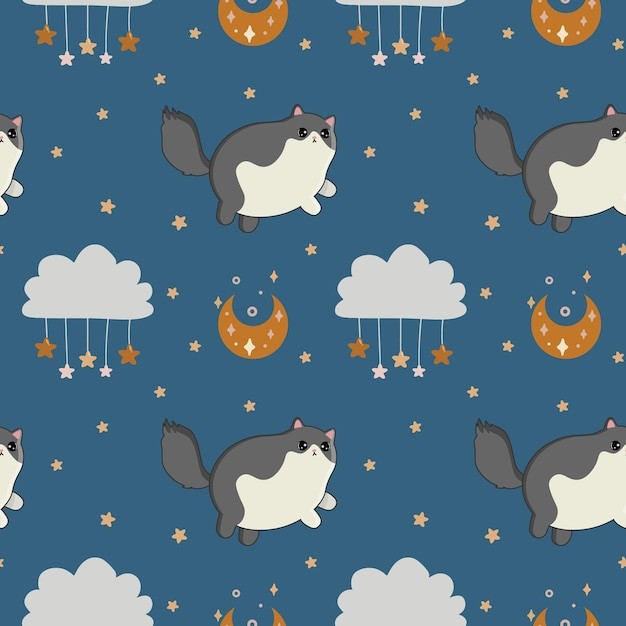 手绘猫无缝卡通花纹图案