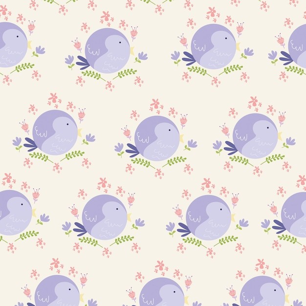紫色的卡通小鸟无缝花纹