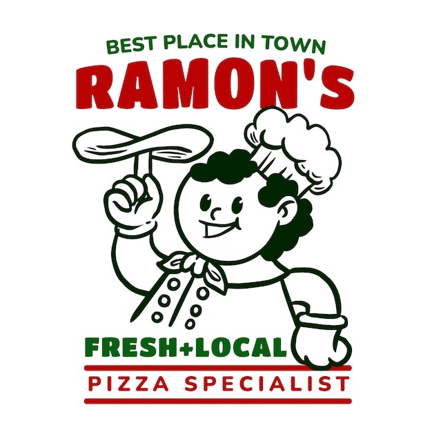 手绘复古披萨店标志logo