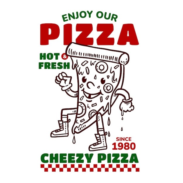 手绘复古披萨店标志logo