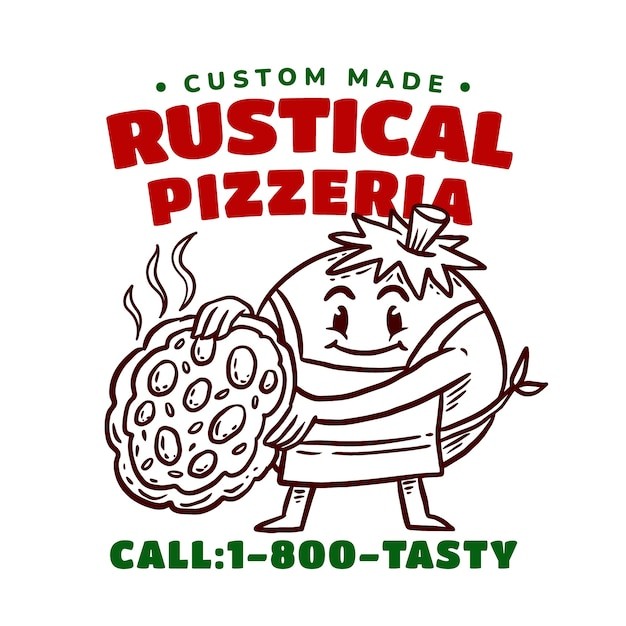 手绘复古披萨店标志logo