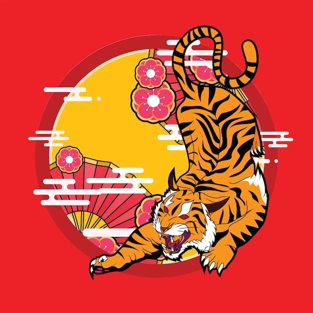 老虎中国风插画