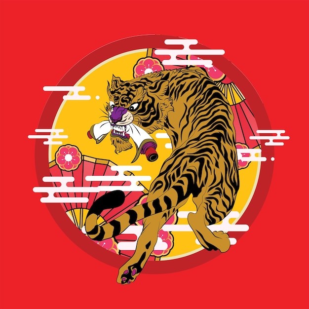 老虎中国风插画