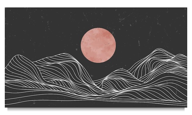 抽象极简线条山风景插画