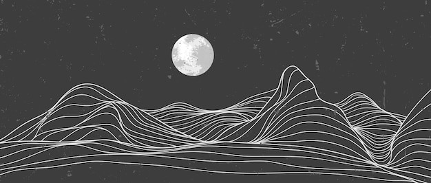 抽象极简线条山风景插画