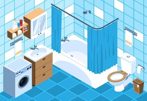 浴室盥洗室场景插画