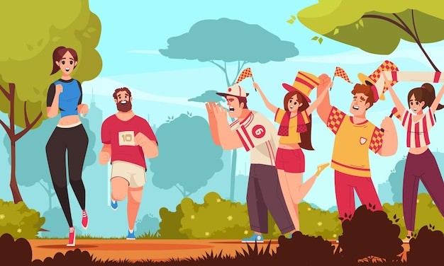 跑步锻炼马拉松的人插画