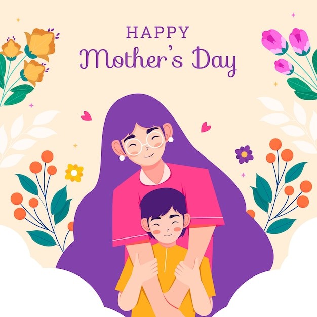 母亲节母子插画