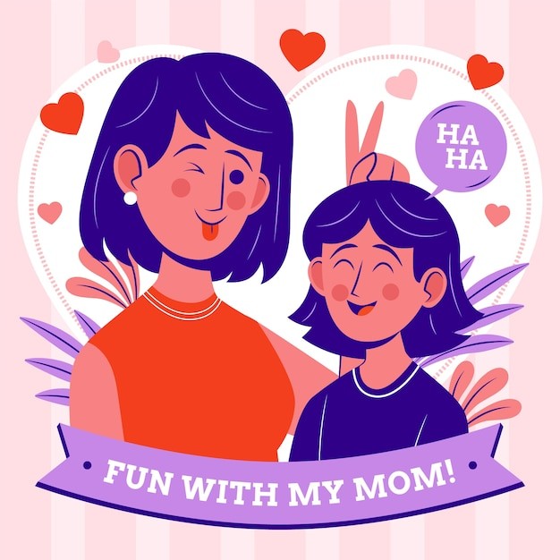 母亲节母子插画