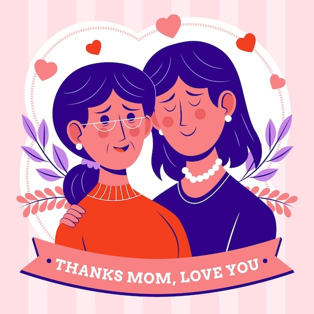 母亲节母女插画