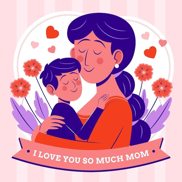 母亲节母子插画