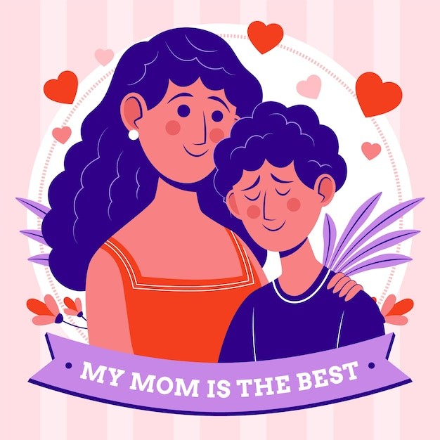 母亲节母子插画