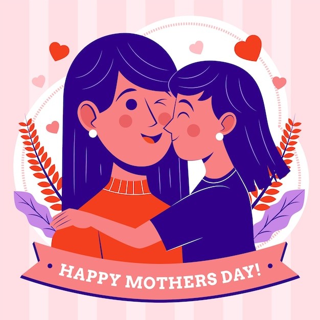 母亲节母女插画