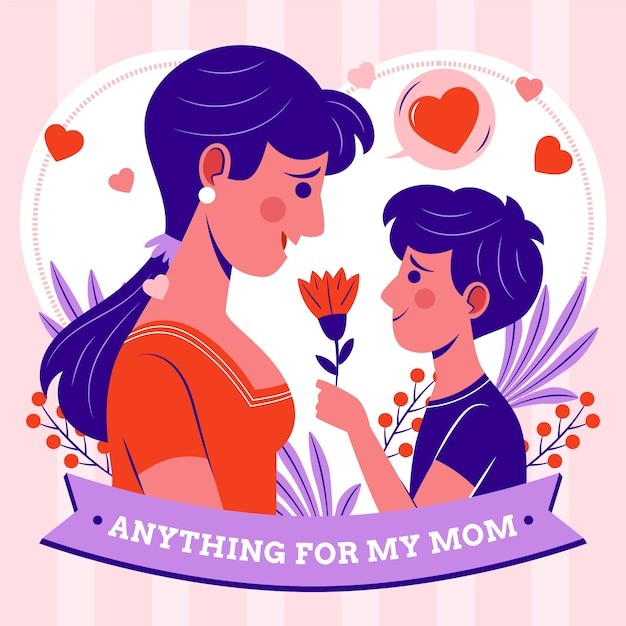 母亲节母子插画