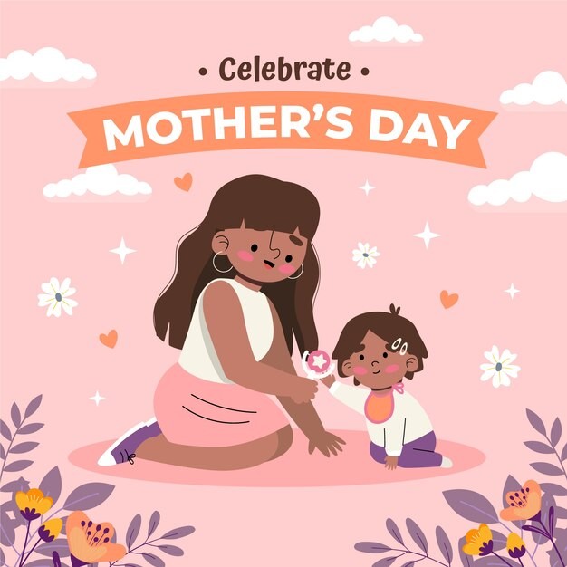 母亲节母子插画