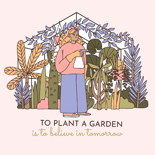 手绘植物园插图