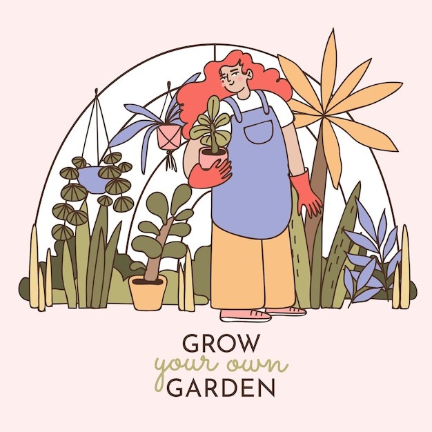 手绘植物园插图