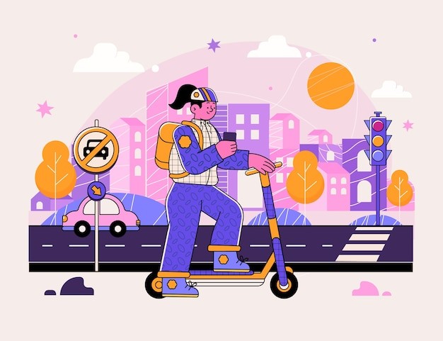 玩滑板车的人插画