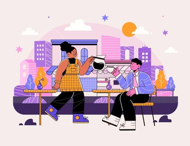 喝咖啡的人插画