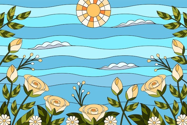 彩色玻璃花朵插画