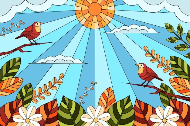 彩色玻璃植物插画