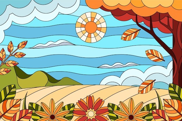 彩色玻璃风景插画