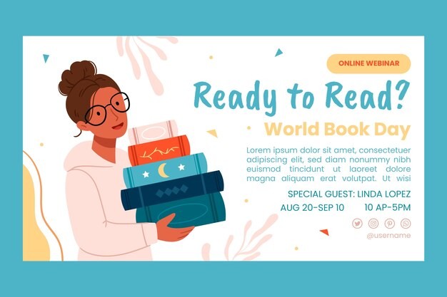 世界读书日手绘插画banner横幅模板