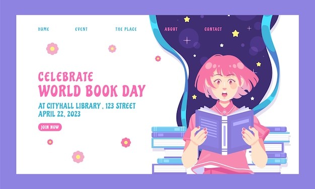 世界读书日手绘插画banner横幅模板