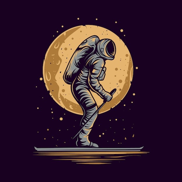 滑雪宇航员太空人插画