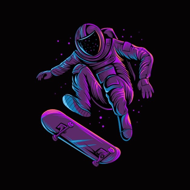 滑板宇航员太空人插画