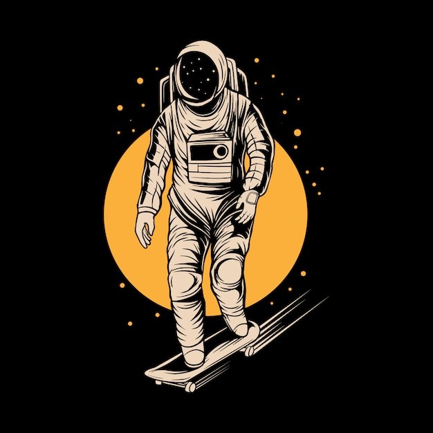 自行车宇航员太空人插画