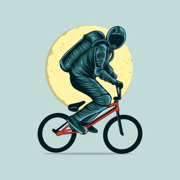 自行车宇航员太空人插画