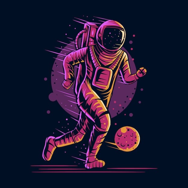 踢球宇航员太空人插画