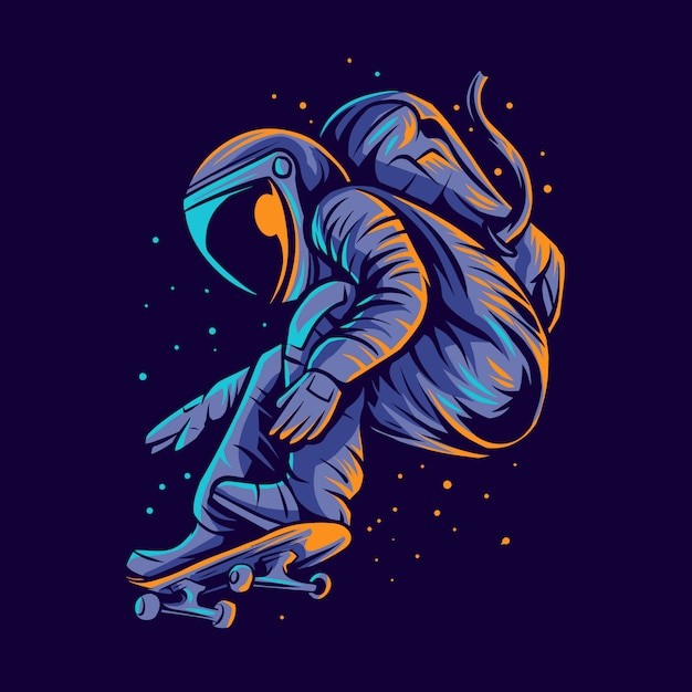 滑板宇航员太空人插画