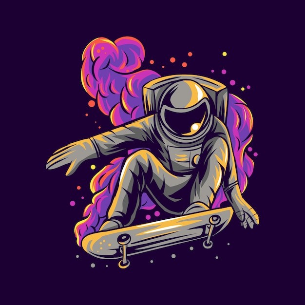 滑板宇航员太空人插画