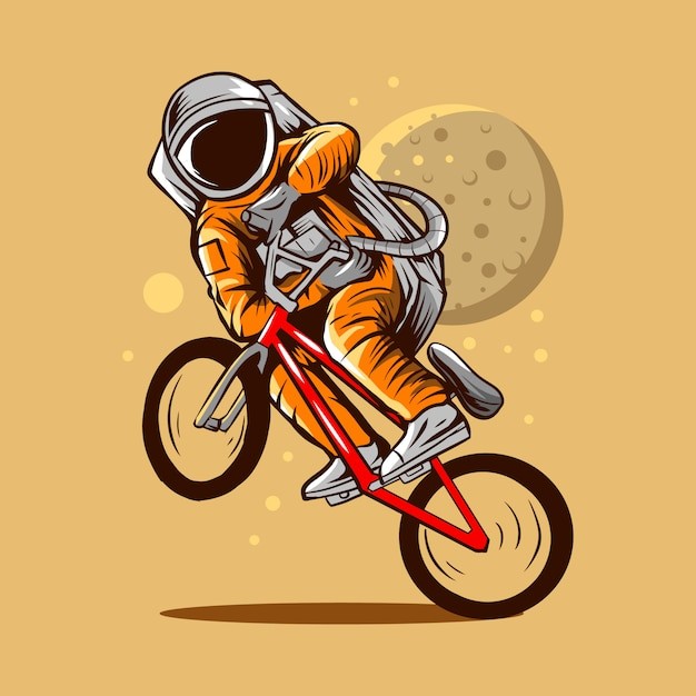 自行车宇航员太空人插画
