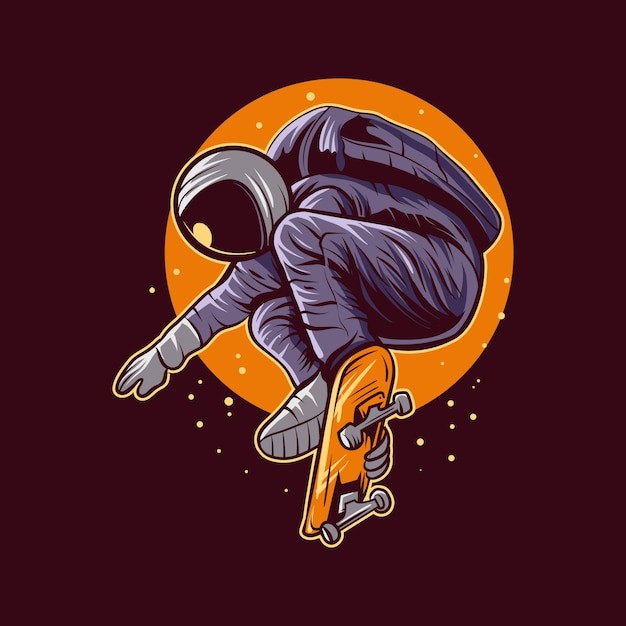 滑板宇航员太空人插画