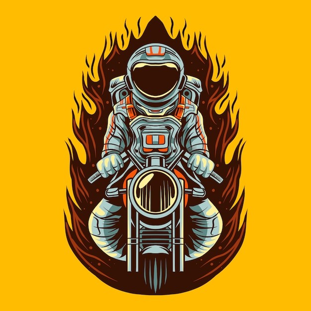 摩托车宇航员太空人插画