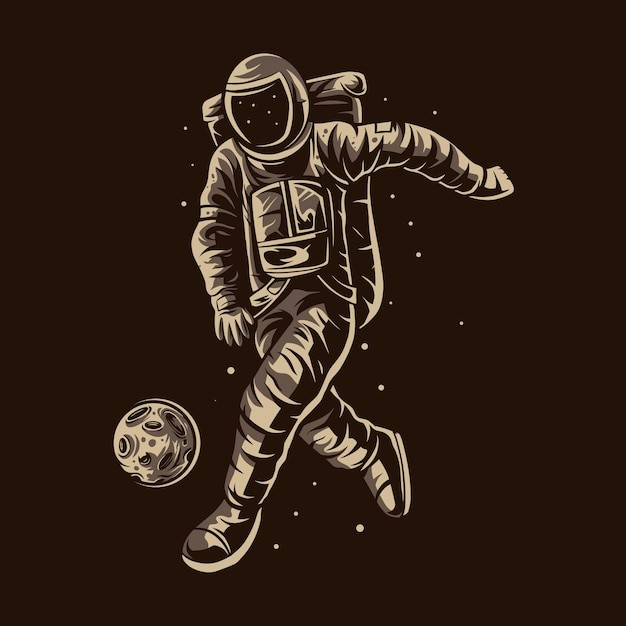 踢球宇航员太空人插画