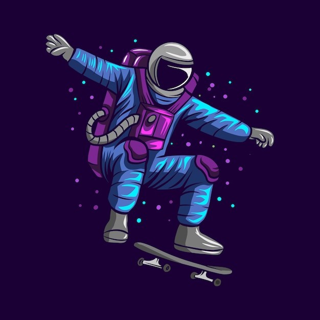 滑板宇航员太空人插画