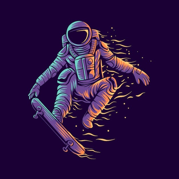 滑板宇航员太空人插画