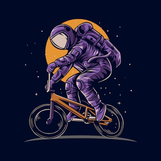 自行车宇航员太空人插画