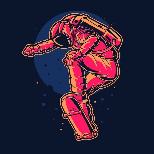 滑板宇航员太空人插画