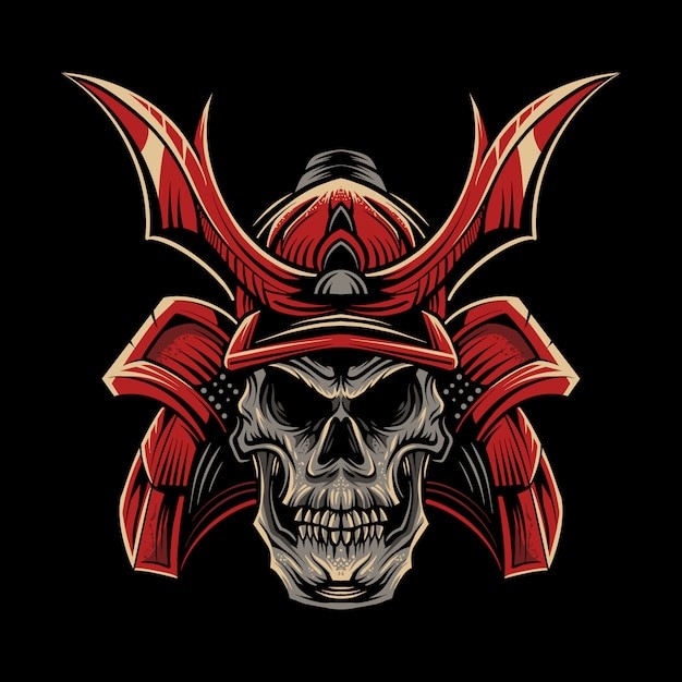 日本武士骷髅头骨插画